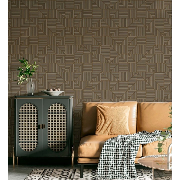 Papel pintado mosaico textil geométrico tonos marrón - Waldorf Dynamic 684149