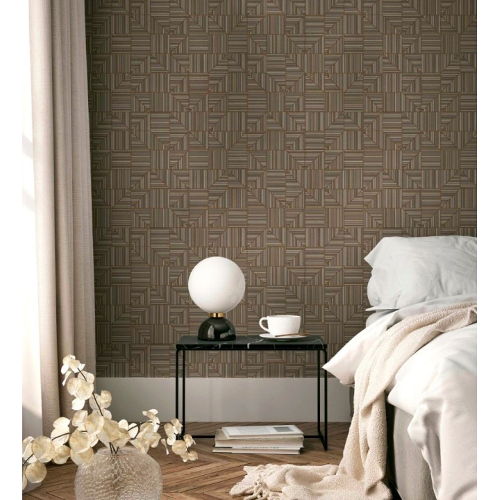 Papel pintado mosaico textil geométrico tonos marrón - Waldorf Dynamic 684149