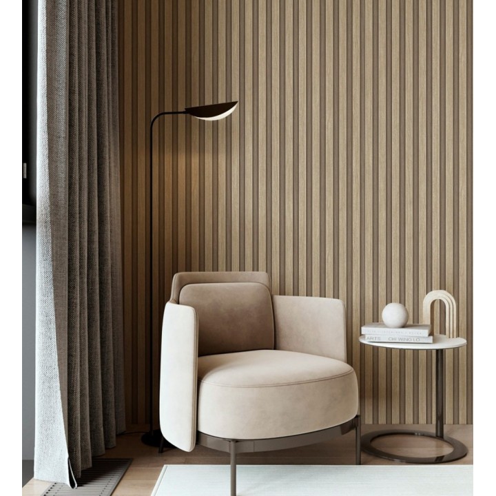 Papel pintado palillería de madera con betas texturizadas en relieve - Alistair Tailored 684155