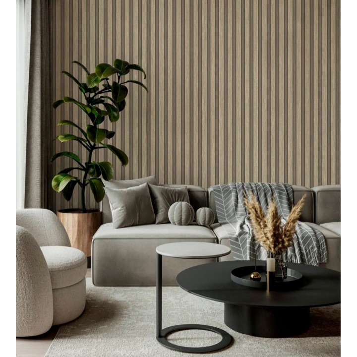 Papel pintado palillería de madera con betas texturizadas en relieve - Alistair Tailored 684155