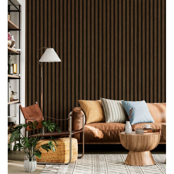 Papel pintado palillería de madera con betas texturizadas en relieve - Alistair Tailored 684158