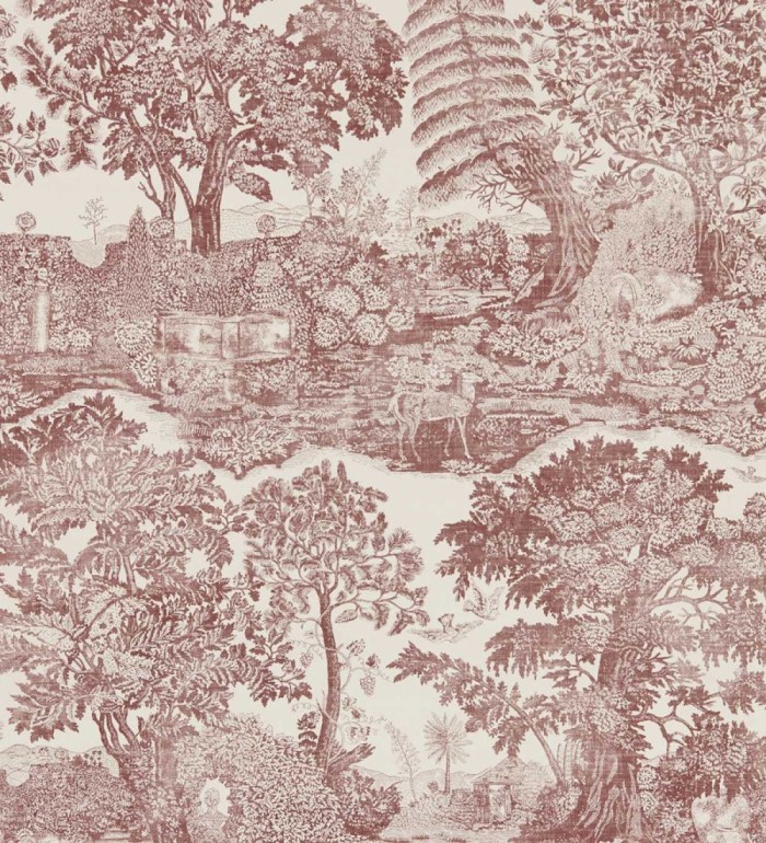 Papel pintado toile de Jouy burdeos con ciervo pastoral - Richmond Toile 684180