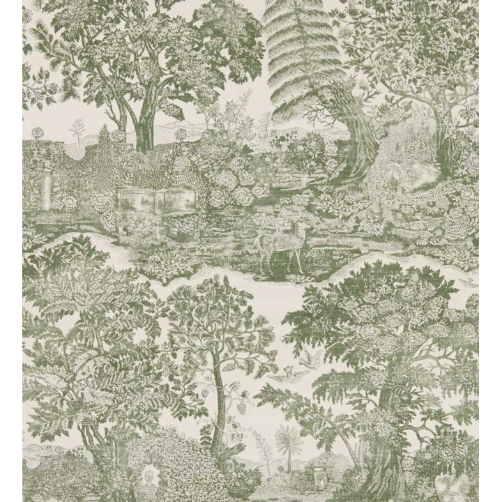 Papel pintado toile de Jouy verde con ciervo pastoral - Richmond Toile 684181