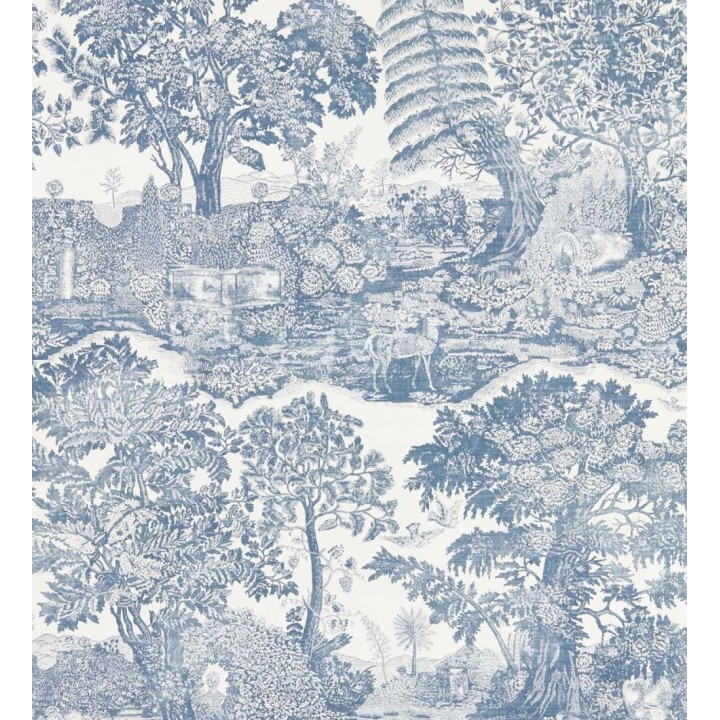 Papel pintado toile de Jouy azul con ciervo pastoral - Richmond Toile 684182