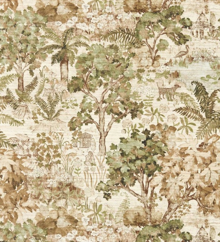 Papel pintado toile de jouy edén botánico con árboles y palmeras - Pointer Loyal 684183