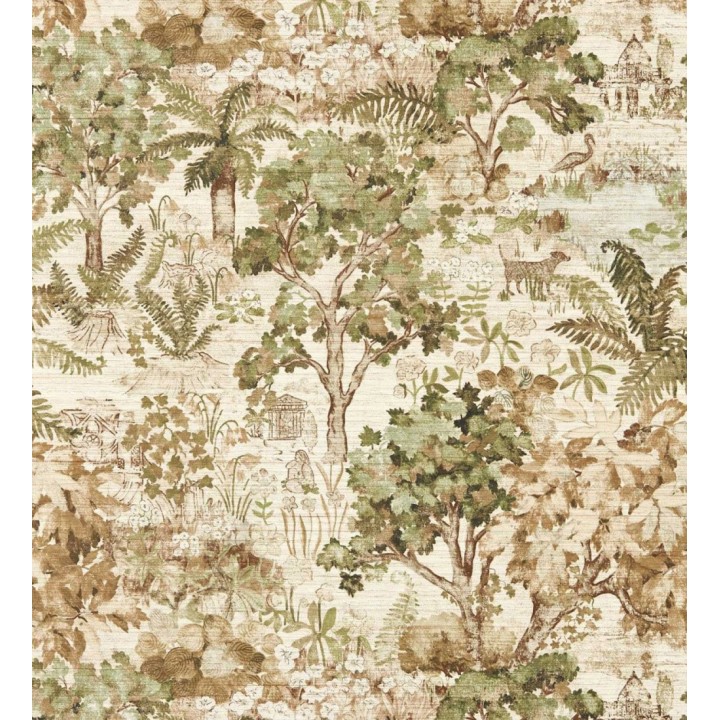 Papel pintado toile de jouy edén botánico con árboles y palmeras - Pointer Loyal 684183