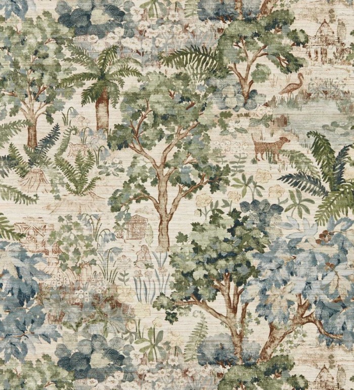 Papel pintado toile de jouy edén botánico con árboles y palmeras - Pointer Loyal 684184