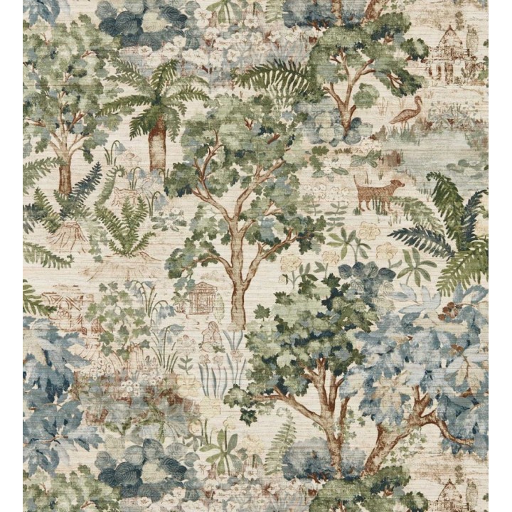 Papel pintado toile de jouy edén botánico con árboles y palmeras - Pointer Loyal 684184