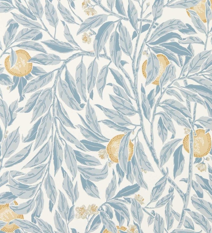 Papel pintado herbario de granadas con hojas azules - Tuscany Timeless 684186