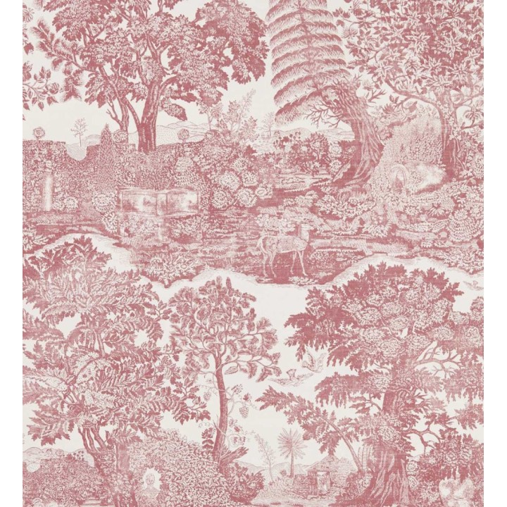 Papel pintado toile de Jouy rojo con ciervo pastoral - Richmond Toile 684189