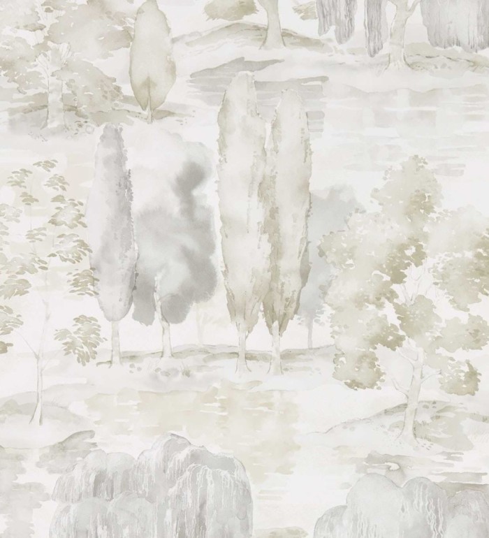 Papel pintado paisaje bucólico acuarela tonos grises y beige - Thoreau Misty 684190