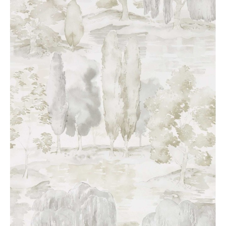 Papel pintado paisaje bucólico acuarela tonos grises y beige - Thoreau Misty 684190