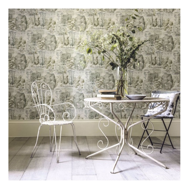 Papel pintado paisaje bucólico acuarela verde niebla - Thoreau Misty 684191