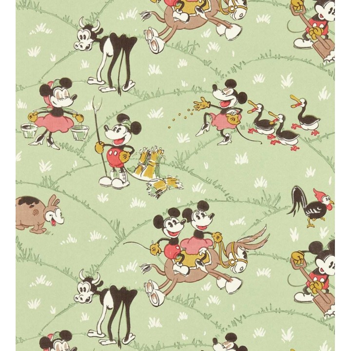 Papel pintado de Mickey Mouse vintage en la granja sobre fondo verde - Mickey At The Farm 684197