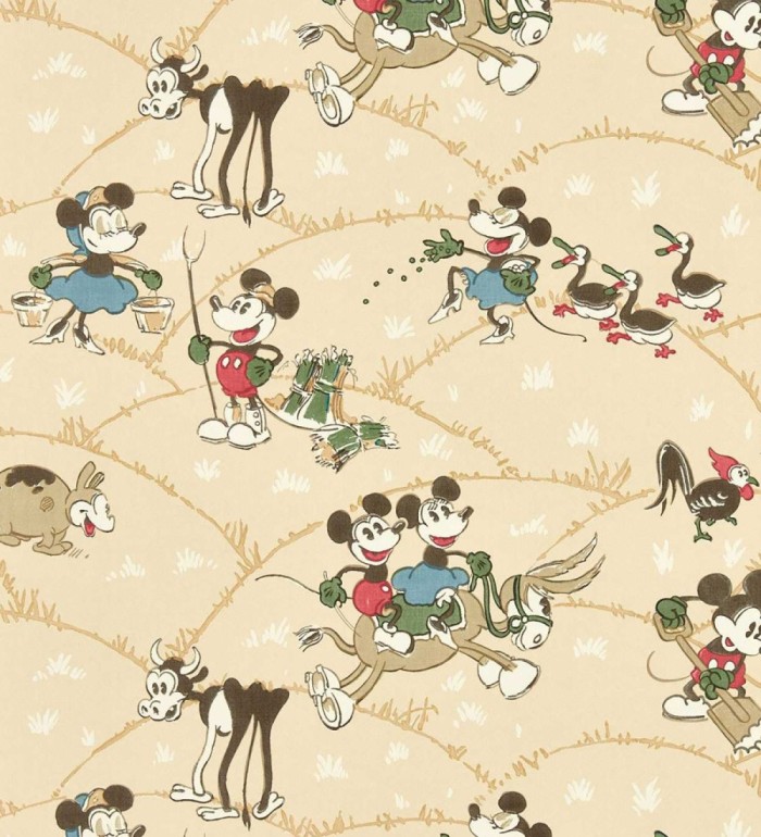 Papel pintado de Mickey Mouse vintage en la granja sobre fondo beige - Mickey At The Farm 684198