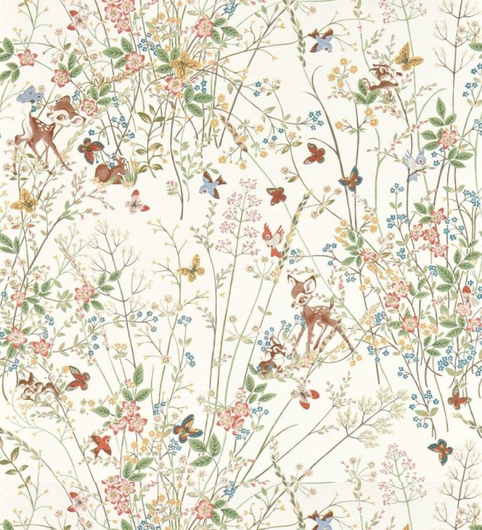 Papel pintado Bambi en jardín floral fondo blanco - Bambi 684207