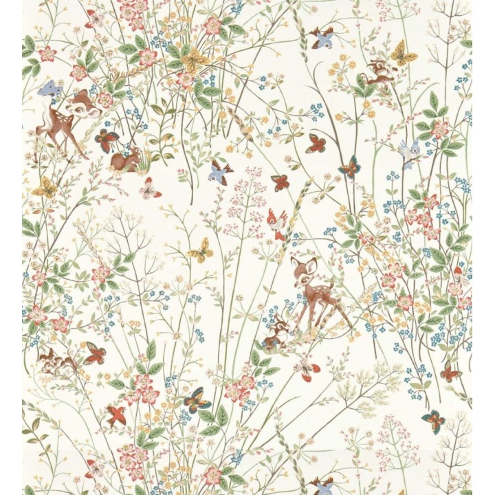 Papel pintado bambi en jardín floral fondo blanco - Bambi 684207