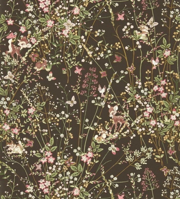 Papel pintado Bambi en jardín floral fondo negro - Bambi 684208