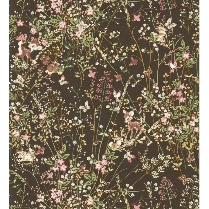 Papel pintado bambi en jardín floral fondo negro - Bambi 684208