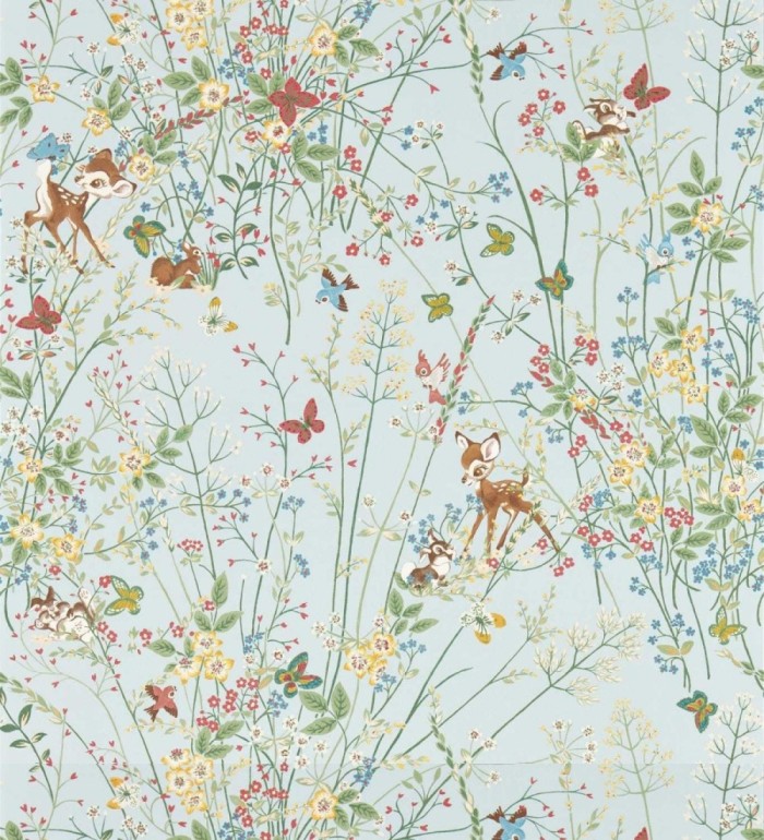 Papel pintado Bambi en jardín floral fondo celeste - Bambi 684209