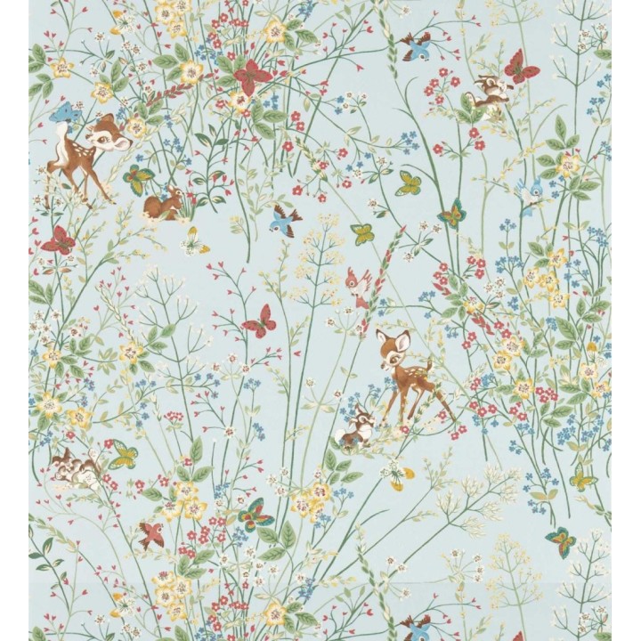 Papel pintado Bambi en jardín floral fondo celeste - Bambi 684209
