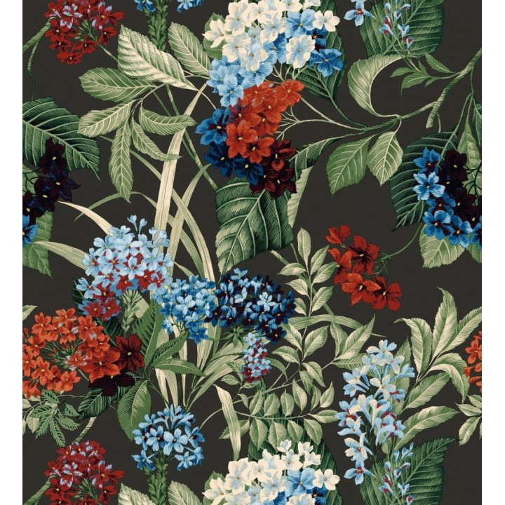 Papel pintado jardín botánico con ramillete de flores azules y rojas - Medellin Overgrown 684224