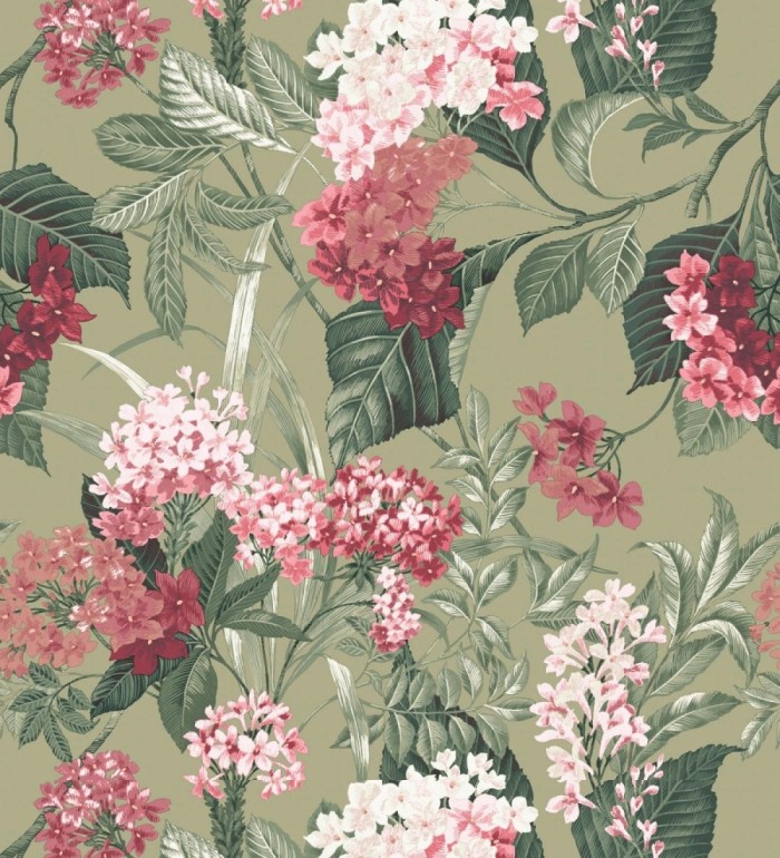 Papel pintado jardín botánico con ramillete de flores rosa y magenta - Medellin Overgrown 684225