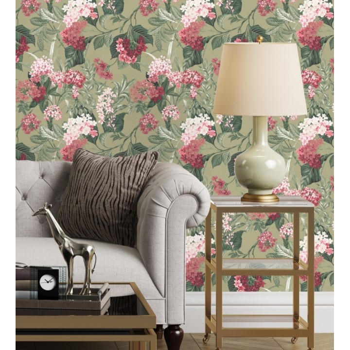 Papel pintado jardín botánico con ramillete de flores rosa y magenta - Medellin Overgrown 684225