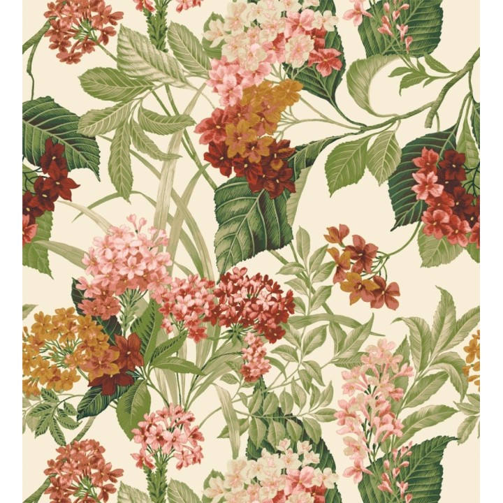 Papel pintado jardín botánico con ramillete de flores coral y ocre - Medellin Overgrown 684226