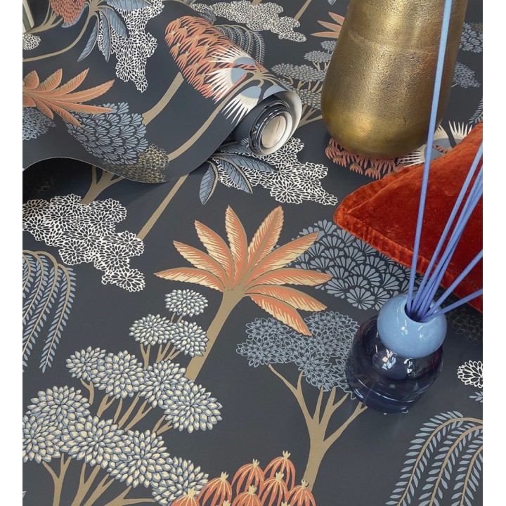 Papel pintado bosque exótico de palmeras con detalles dorados - Sumatra Groovy 684227