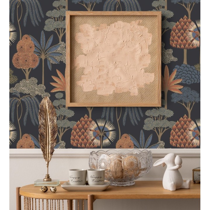 Papel pintado bosque exótico de palmeras con detalles dorados - Sumatra Groovy 684227