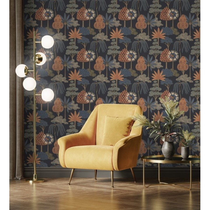 Papel pintado bosque exótico de palmeras con detalles dorados - Sumatra Groovy 684227