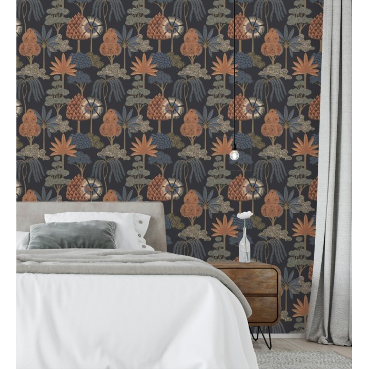 Papel pintado bosque exótico de palmeras con detalles dorados - Sumatra Groovy 684227