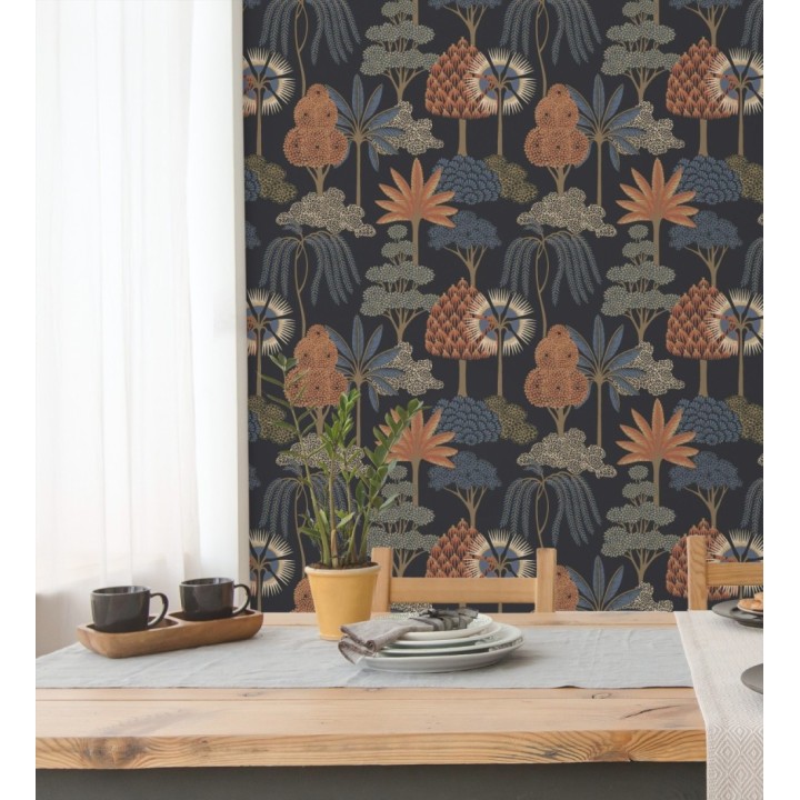 Papel pintado bosque exótico de palmeras con detalles dorados - Sumatra Groovy 684227