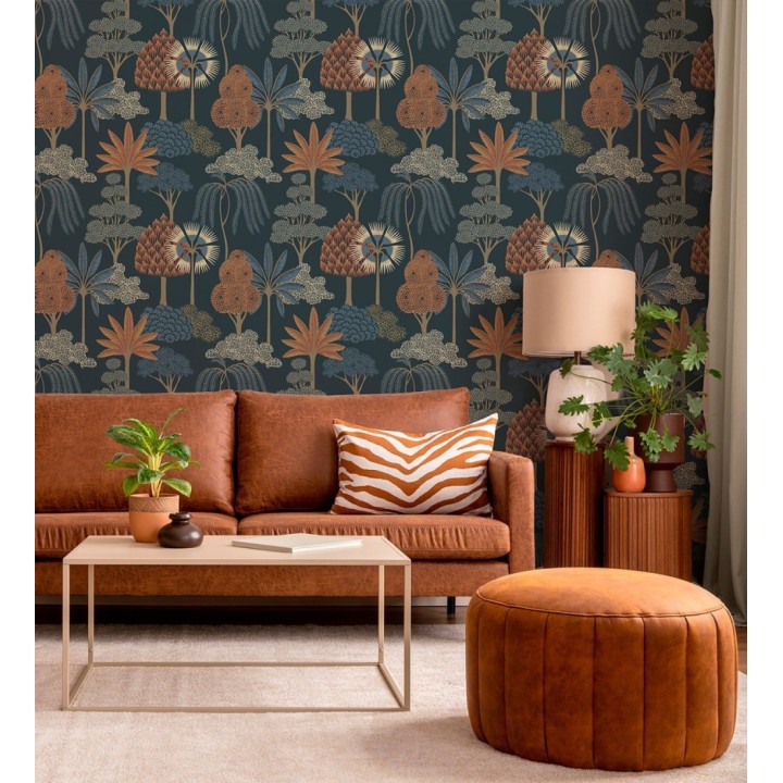 Papel pintado bosque exótico de palmeras con detalles dorados - Sumatra Groovy 684227