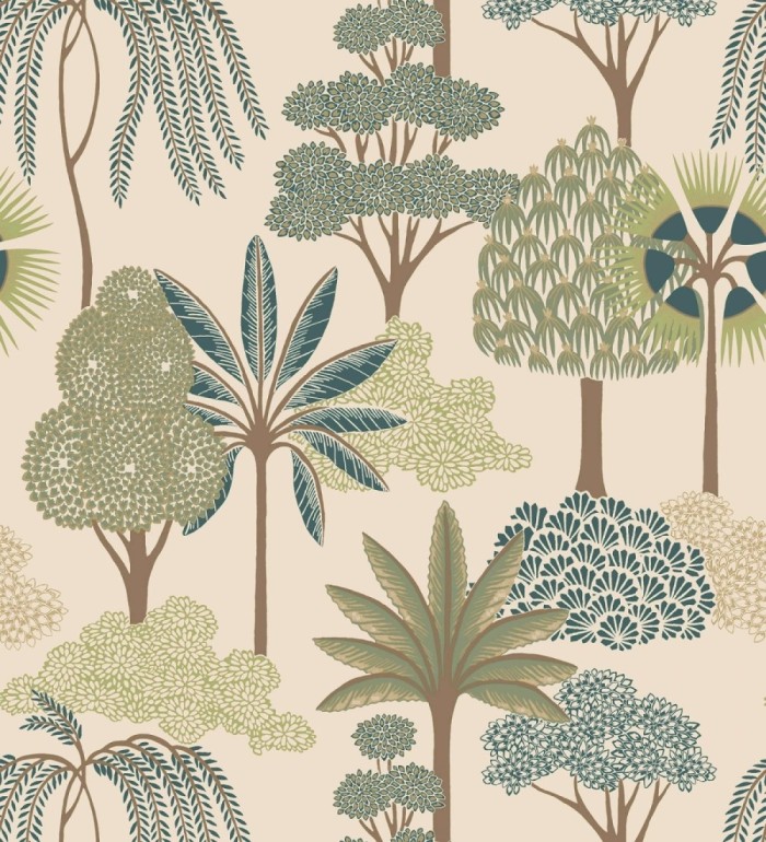 Papel pintado bosque exótico de palmeras con detalles dorados - Sumatra Groovy 684228