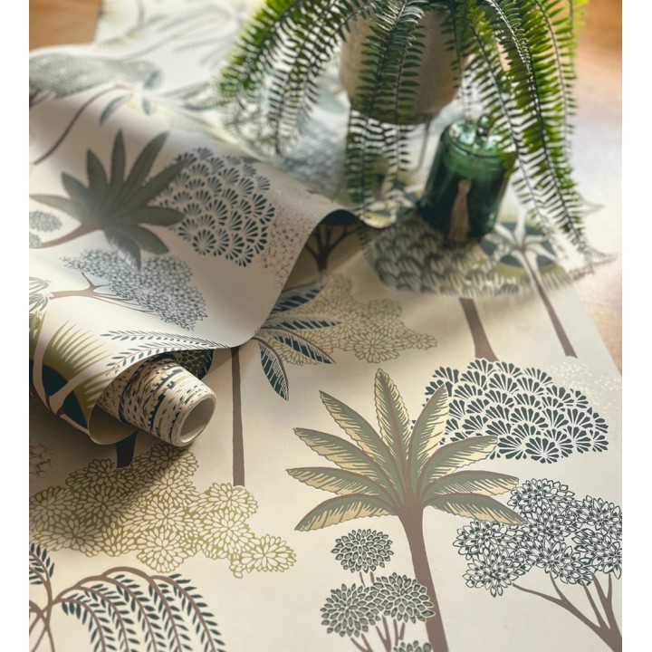 Papel pintado bosque exótico de palmeras con detalles dorados - Sumatra Groovy 684228