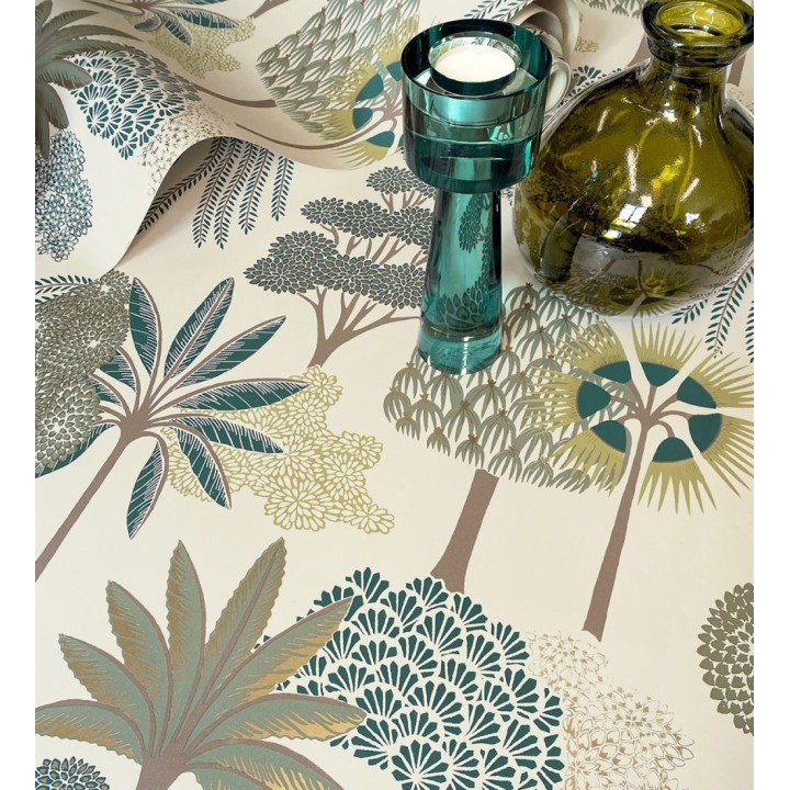 Papel pintado bosque exótico de palmeras con detalles dorados - Sumatra Groovy 684228