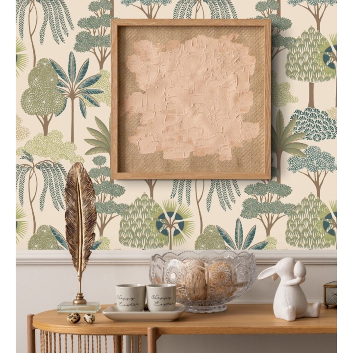 Papel pintado bosque exótico de palmeras con detalles dorados - Sumatra Groovy 684228