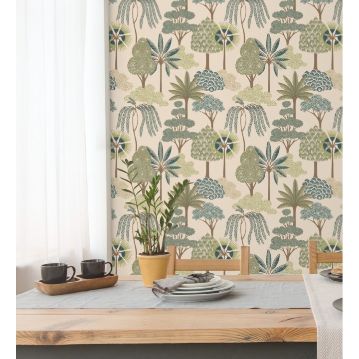 Papel pintado bosque exótico de palmeras con detalles dorados - Sumatra Groovy 684228