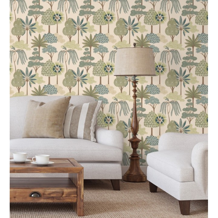 Papel pintado bosque exótico de palmeras con detalles dorados - Sumatra Groovy 684228