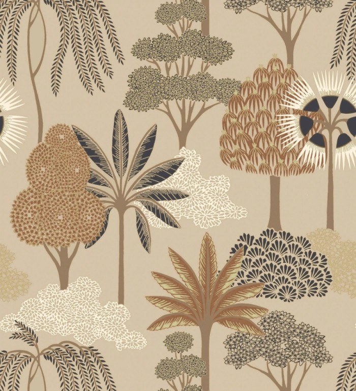 Papel pintado bosque exótico de palmeras con detalles dorados - Sumatra Groovy 684229