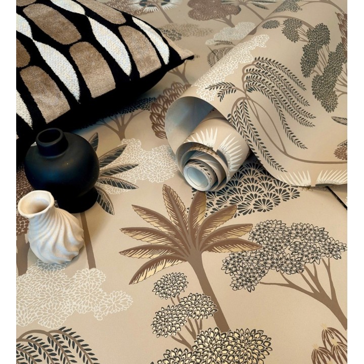 Papel pintado bosque exótico de palmeras con detalles dorados - Sumatra Groovy 684229
