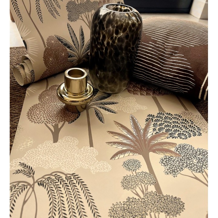 Papel pintado bosque exótico de palmeras con detalles dorados - Sumatra Groovy 684229