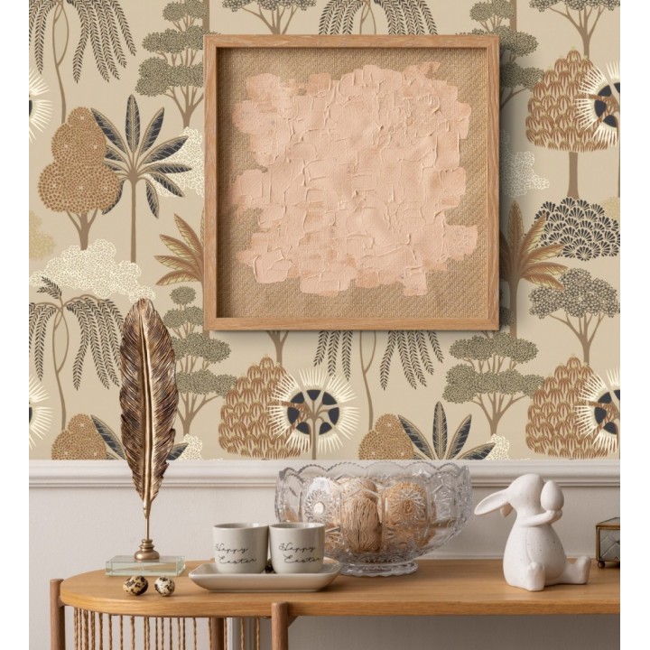 Papel pintado bosque exótico de palmeras con detalles dorados - Sumatra Groovy 684229