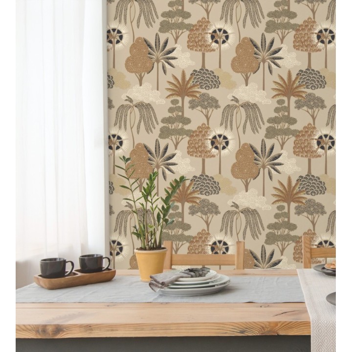 Papel pintado bosque exótico de palmeras con detalles dorados - Sumatra Groovy 684229