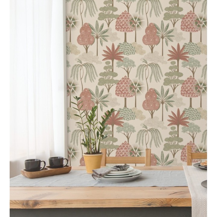 Papel pintado bosque exótico de palmeras con detalles dorados - Sumatra Groovy 684230