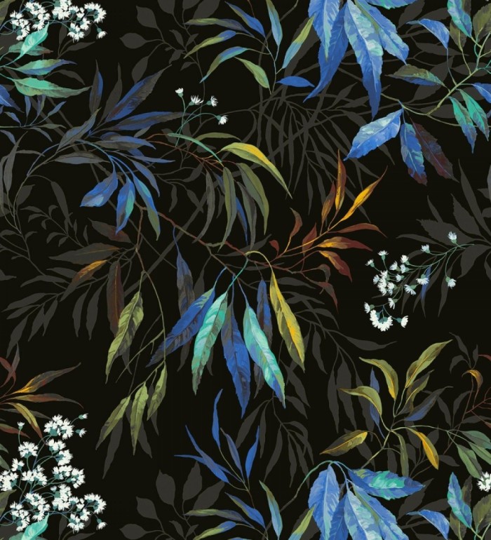 Papel pintado de selva exuberante con hojas fondo oscuro - Zora Enchanted 684231