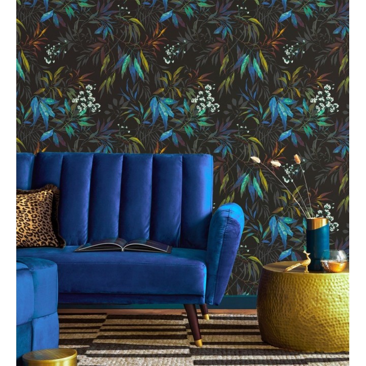 Papel pintado de selva exuberante con hojas fondo oscuro - Zora Enchanted 684231
