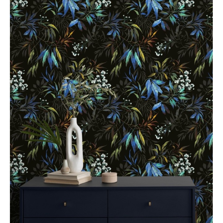 Papel pintado de selva exuberante con hojas fondo oscuro - Zora Enchanted 684231